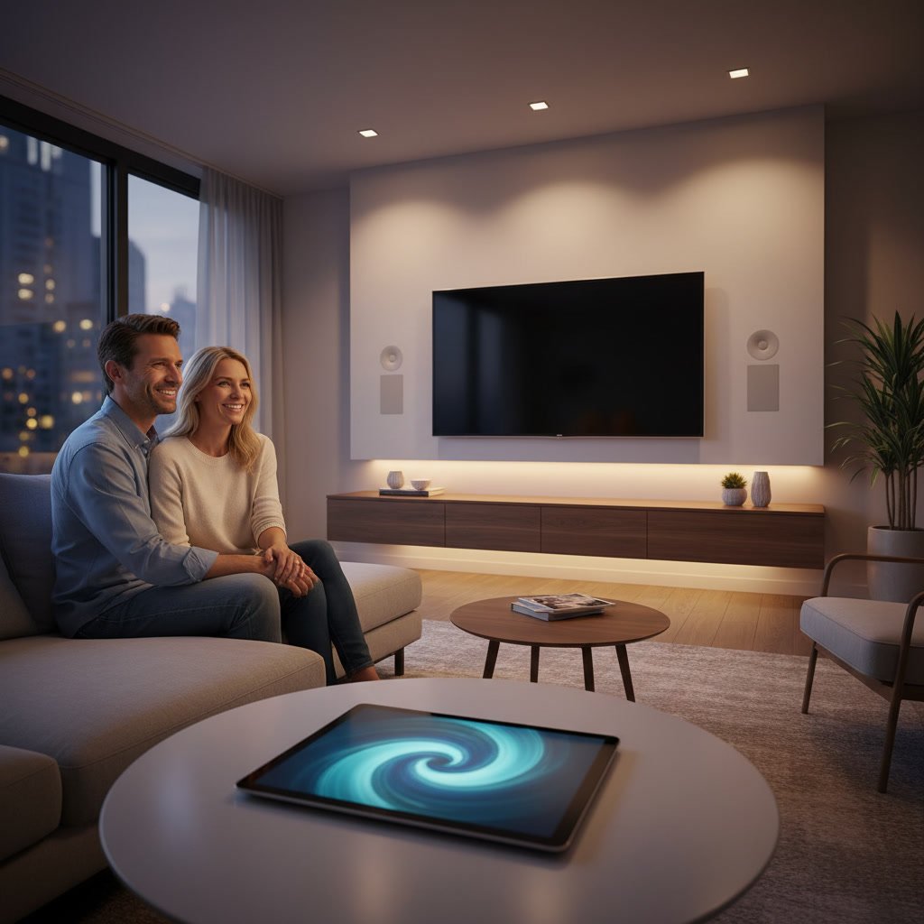 Wall-mounted TV with integrated audio solutions in Glendale living room