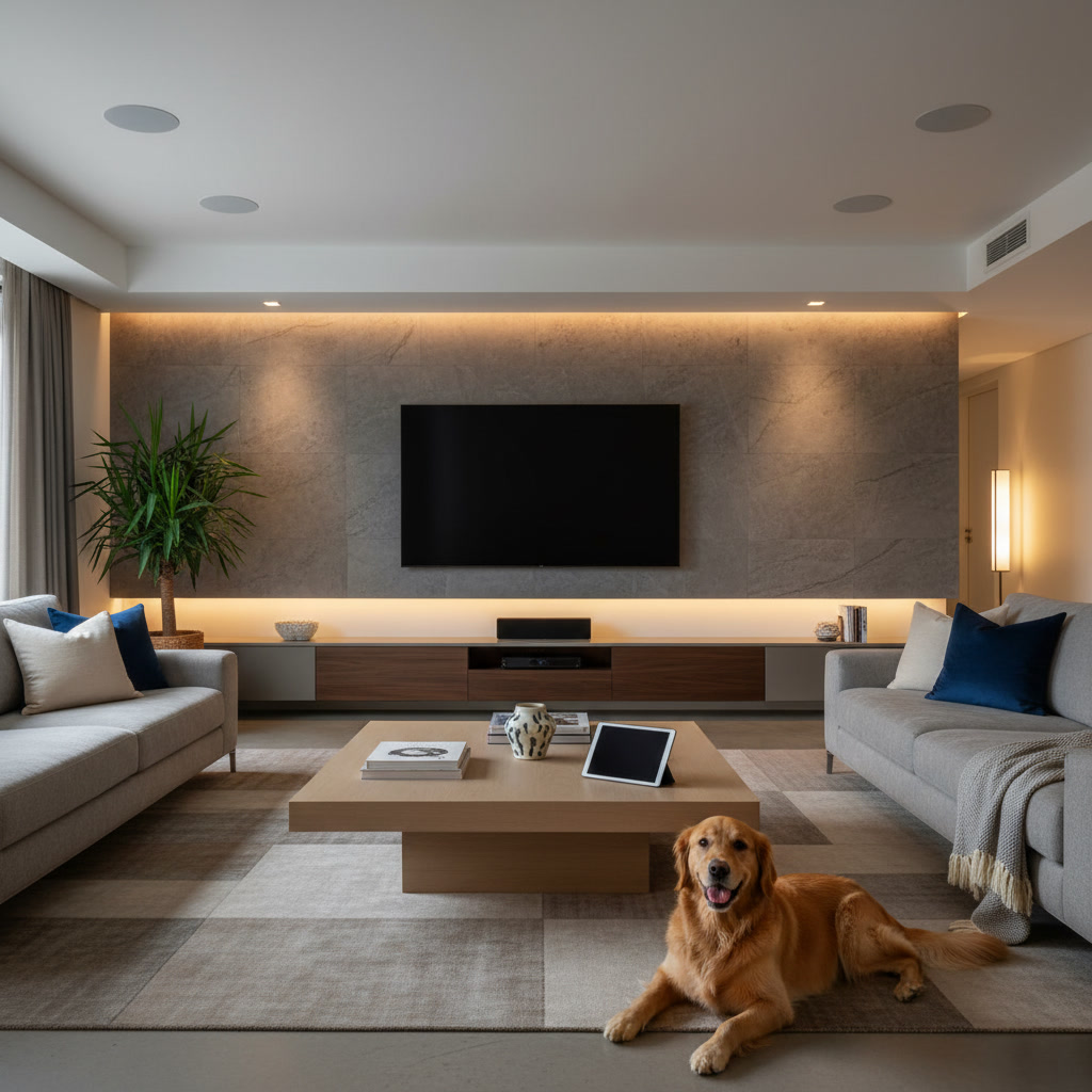 Wall-mounted TV with smart home controls in Surprise living room