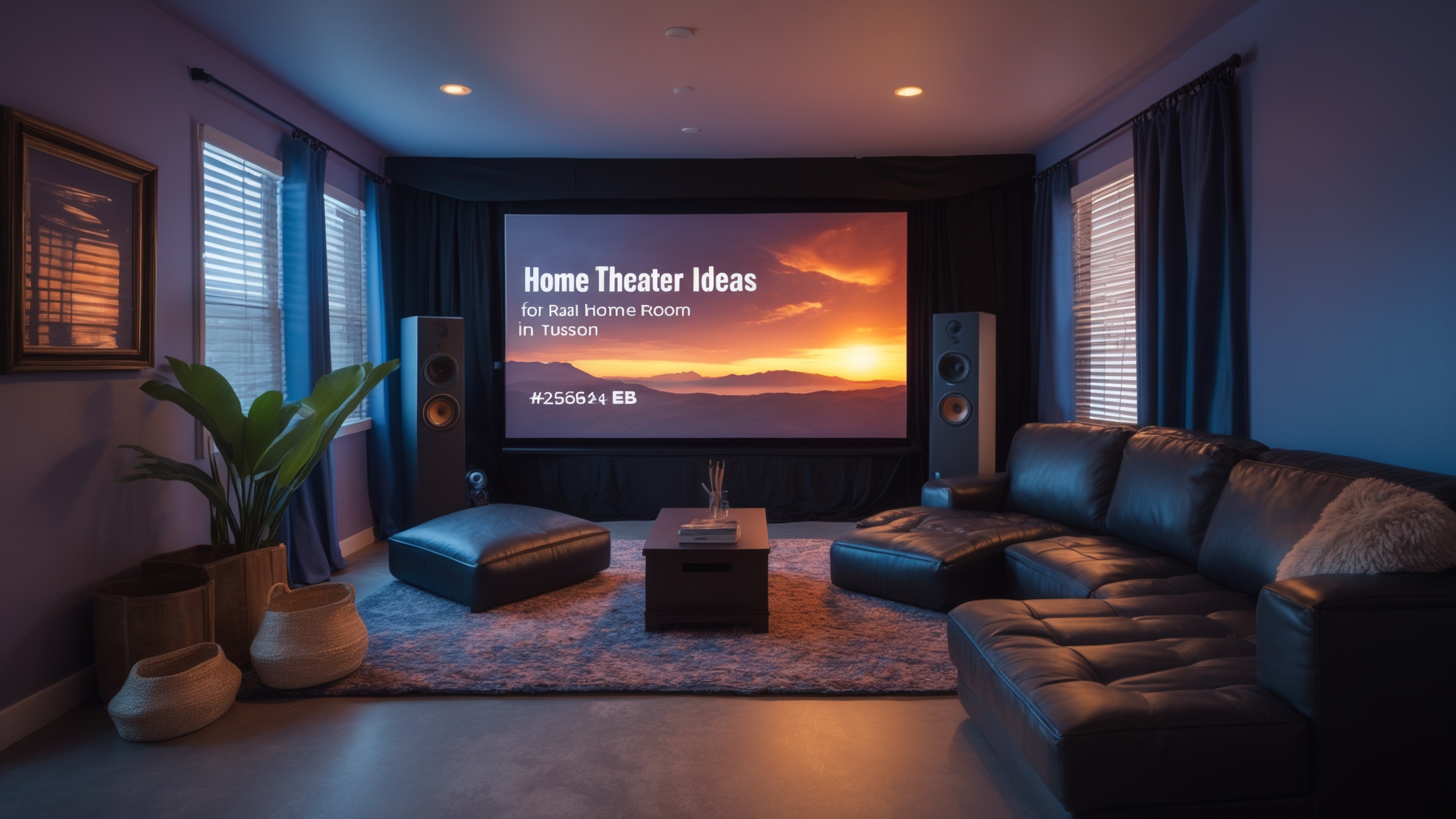 Luxury home theater in Scottsdale basement with comfortable seating and large projection screen