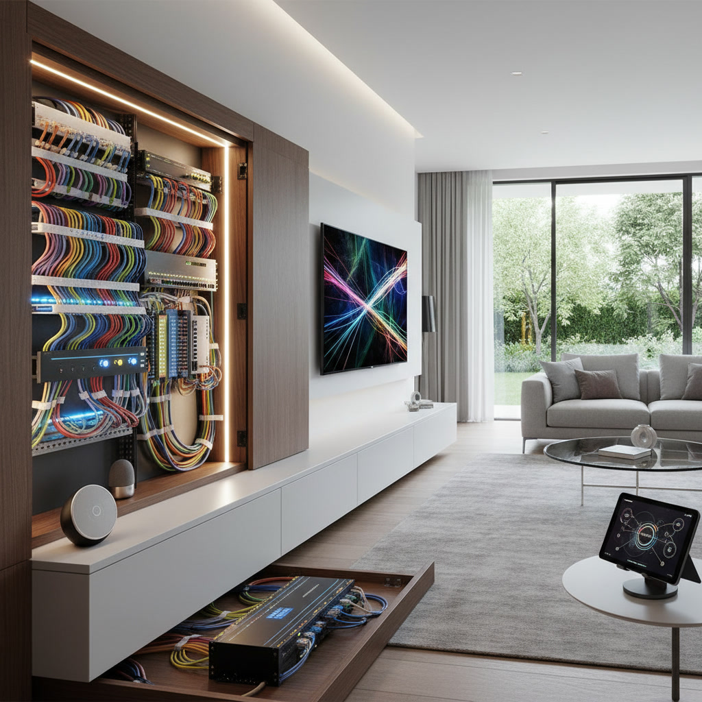 Smart home devices connected through structured wiring system with Cat 6 cables