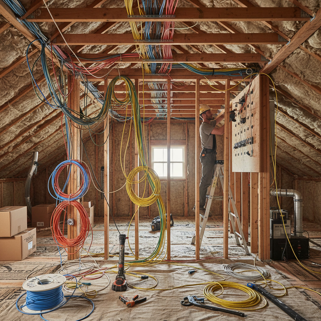 Professional structured wiring installation showing clean cable management and labeled connections