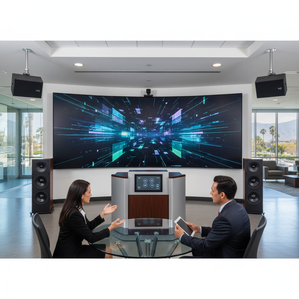 Commercial AV installation professional working on audiovisual equipment in Glendale Arizona business