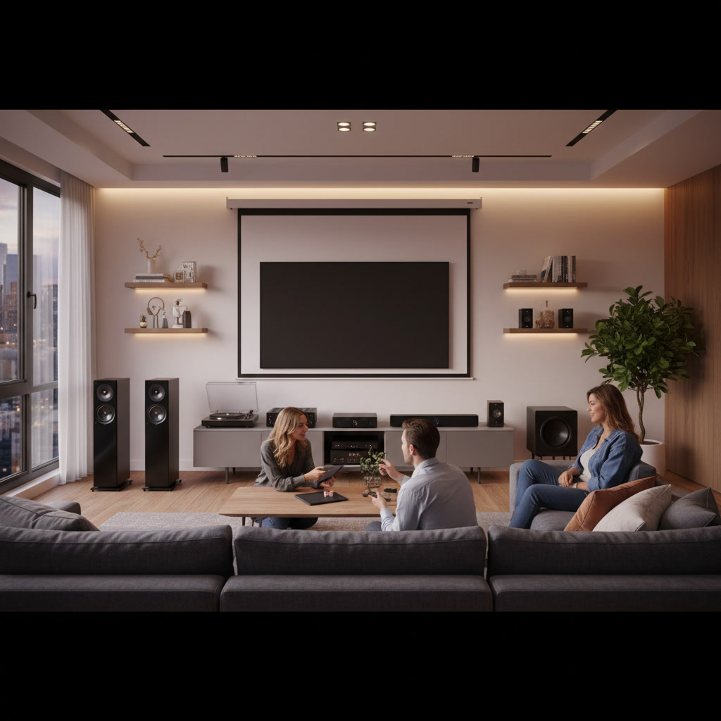 Professional home entertainment system installation in modern Arizona living room