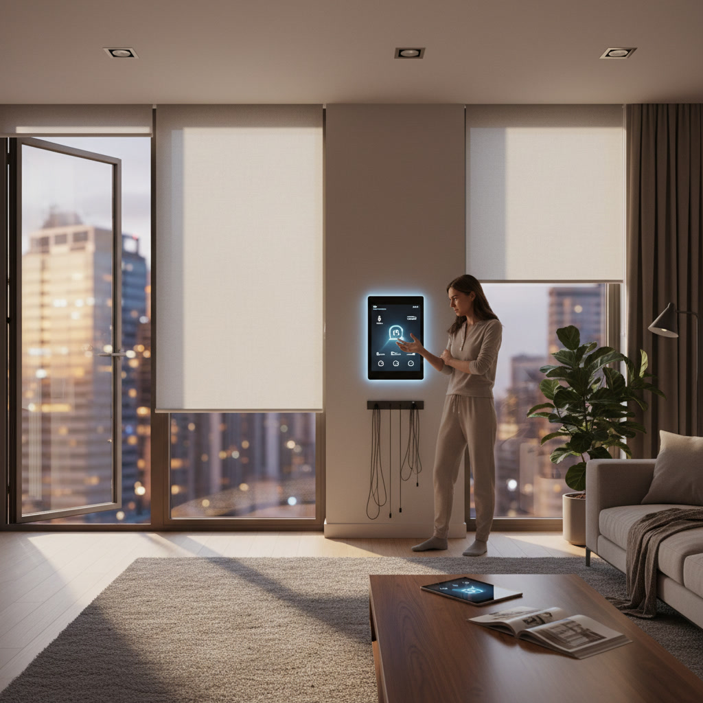smart home tablet controlling motorized window shades